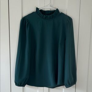 J.Crew Elegant Teal Blouse with Ruffled Neckline Medium